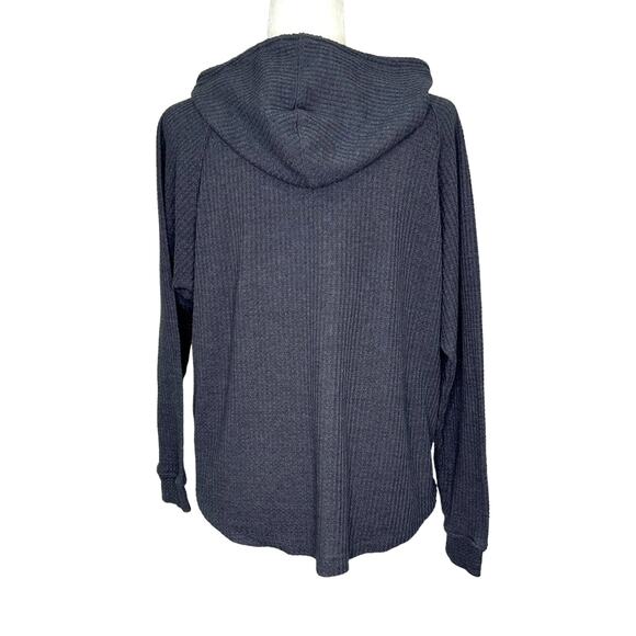 ZSupply Gray Thermal Waffle Knit Raglan Sleeve Pull Over Hoodie - Picture 3 of 8